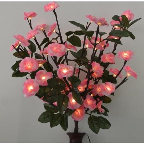 LED Blossom Rose Flower Branch light 20' with 60Led Plus green leaf decoration LED Rose Flower Branch Light with 3V DC Adaptor