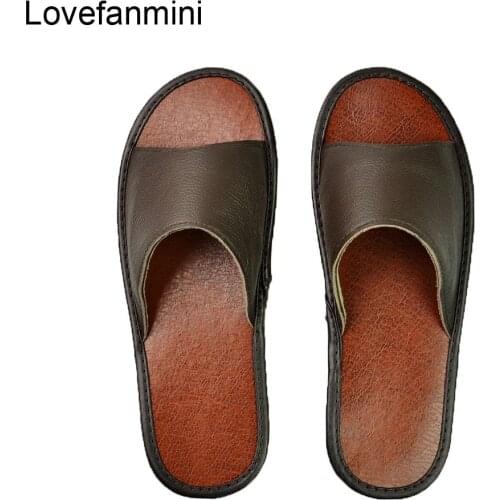 Genuine Cow Leather slippers couple indoor non-slip men women home fashion casual single shoes PVC soft soles spring summer 515