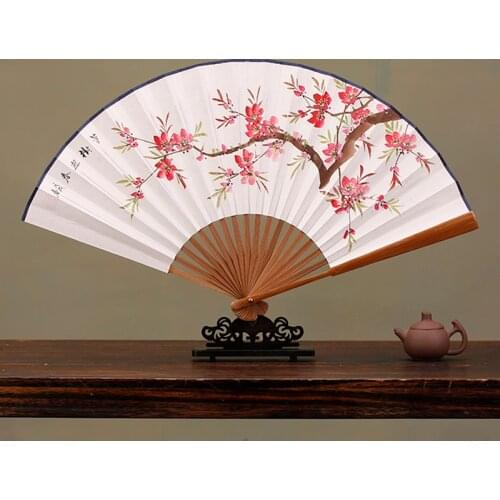 Fan 8-Inch Hand-Painted Calligraphy White Paper Fan Chinese Style Mens and Womens Universal Folding Fan Ancient Style Daily