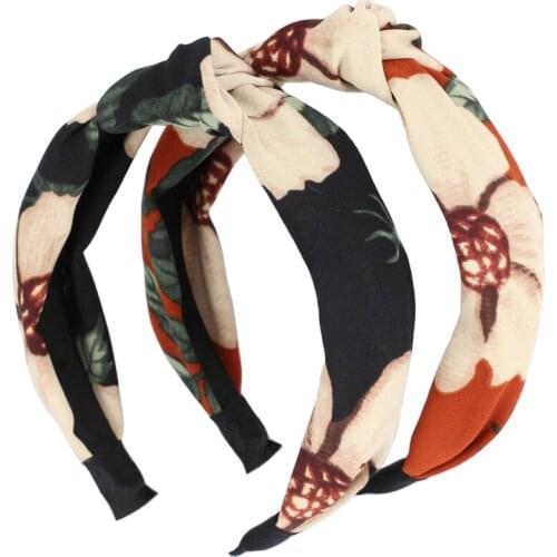 Vintage Floral Print Center Knotted Hairband Adults Trendy Headpieces