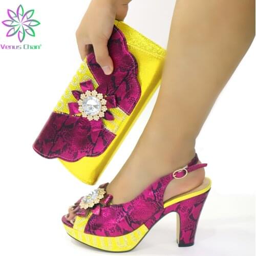 High Quality New Design African Women Shoes Matching Bag Set in Heels with Shinning Crystal for Royal Party