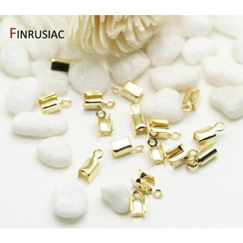14K Gold Plated Cover Clasps Cord End Caps String Ribbon Leather Clip Tip Fold Crimp Bead Connectors For Jewelry Making Supplies