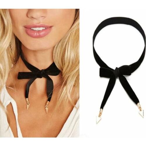 Women Black Velvet Chain Choker Statement Hot Collar Pendant Necklace Gothic round Burlesque rope chain Statement Jewelry