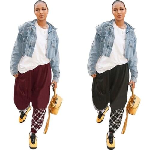 2021 Woman Plaid Trousers Casual Long Trousers Cowboy Female Loose Streetwear Wide-leg Pants Plus Size 4XL