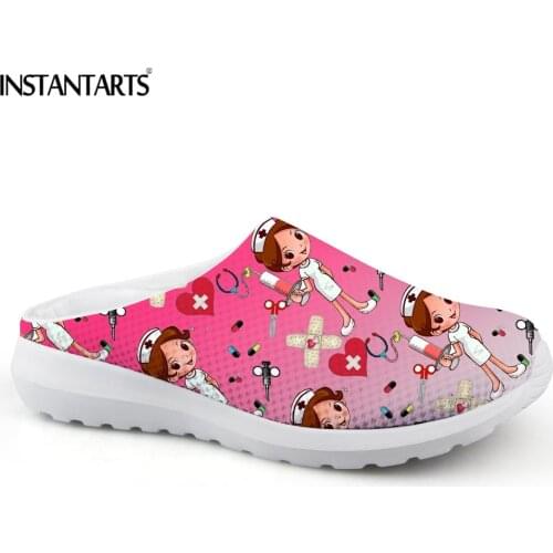 INSTANTARTS Nurse Shoes Woman Sandal Gradient Premium Sketch Physio Medical Fairy Print Summer Ladies Mesh Slippers Zuecos Mujer
