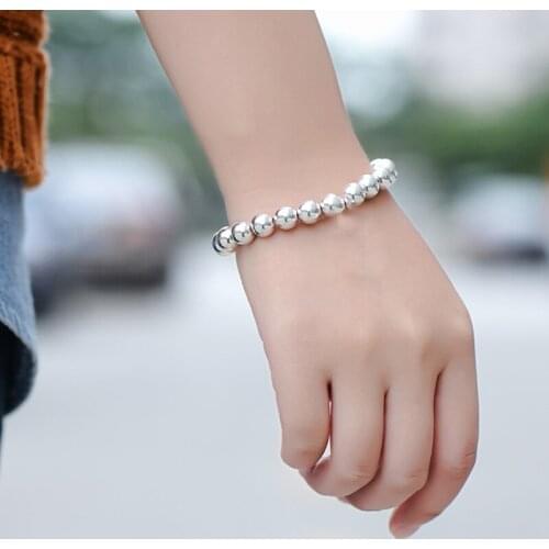 Pure S999 Silver Bracelet For Women Girl Smooth Beads 6mm Link Bracelet Chain Womens Lady Gift