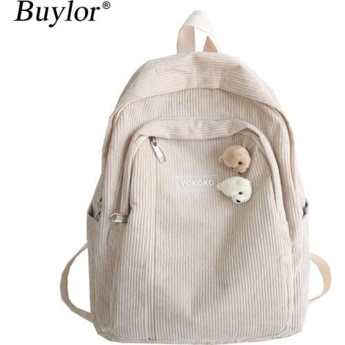 Buylor Woman Corduroy Backpack Fashion Stripe Schoolbag for Teenager Girls Boys Cute Harajuku Back Pack Female Student Bookbag