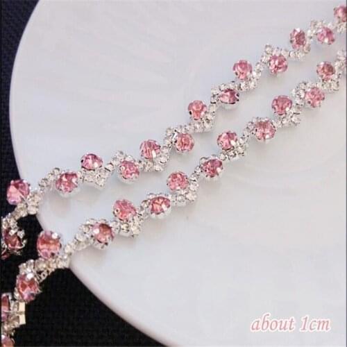 1Yard 14Colors Silver Tone Rose Diamond Rhinestone Crystal Chain DIY seam Collar Sweater Coat Bridesmaid Dress Accessories RT003