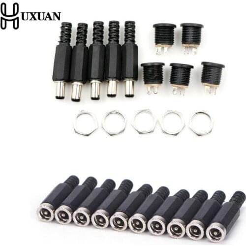 10pcs DC Female Jack Plug Adapter Connector/12V 3A Plastic Male Plugs + Female Socket Panel Mount Jack DC Power Connector