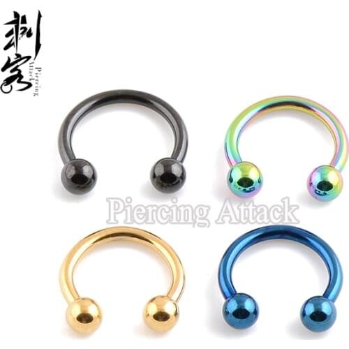 14 Gauge Titanium Anodized Ball Horseshoe Circular Barbell 1.6*10*4mm Body Jewelry