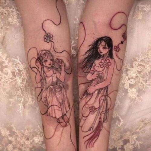 2PCS Bueatiful Girl Colorful Fake Tattoo Stickers For Men Women Arm Body Art Waterproof Temporary Tattos Party Flash Tatoos