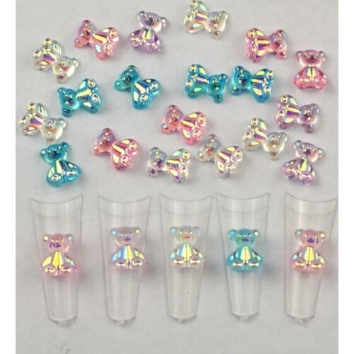 30pcs Mixed Size Aurora Little Bear Nail Art Accessories Resin Kawaii Bear Stereo 3D Fashion Fingernail DIY Decoration