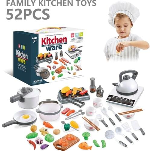 52Pcs Kitchen Pretend Play Food Toys Kitchen House Play Set Kitchen House Play Toy Learning Gift for Toddlers Baby Girls Boys