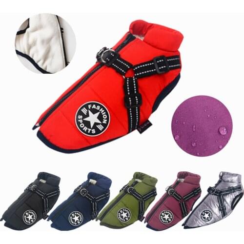 Large Pet Dog Jacket With Harness Winter Warm Dog Clothes For Labrador Bulldog Outfits Waterproof Big Dog Coat Chihuahua Jackets