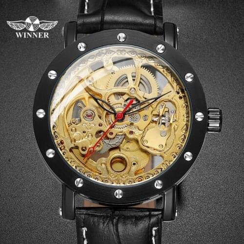 FORSINING Male Watch Black Belt Waterproof Skeleton Original Leather Belt Men Wristwatch Top Luxury Mechanical Hand Wind Clock