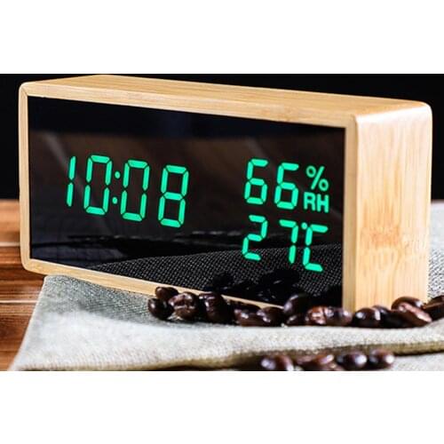 Wooden Temperature Humidity Monitor Sound Control Snooze LED Digital Alarm Clock