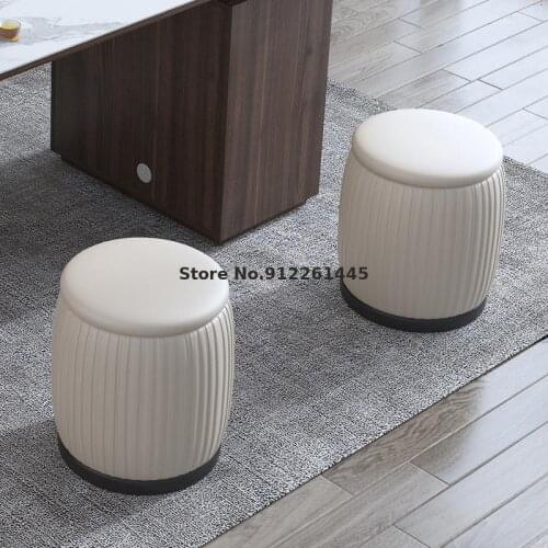 Home Living Room Sofa Stool Nordic Soft Round Stool Small Leather Pier Post-modern Minimalist Pier Light Luxury Leather Stool