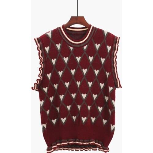 Wooden ear sweater vest womens autumn 2020 pullover new loose love diamond sleeveless knitted vest outer wear