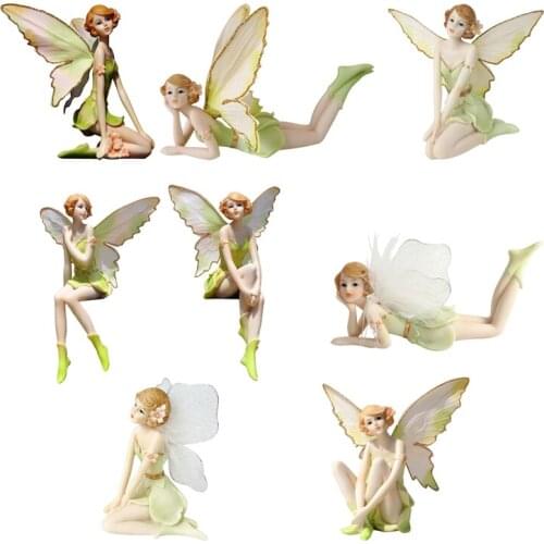 Flower Fairy Figurines Statues Foldable Wings Resin Angel Collectible Figurines Miniature Home Decor Wedding