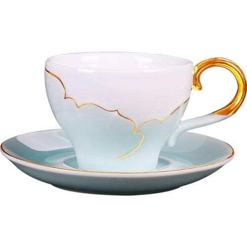 Ceramic Coffee Cups With Tray Milk Jug Breakfast Milk Tea Cup Kitchen Drinking Utensils Gift Box Two Piece Set Wedding Gifts