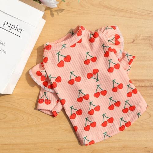 Cute Cherry Print Dog Clothes Small Medium Bulldog Bichon Clothes Puppy Cat Clothing Dog Shirts Fall Pet Costumes Pug Yorkie