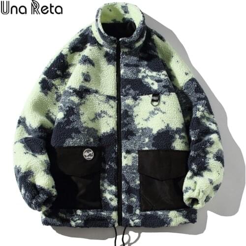 Una Reta Tie Dye Winter Mens Coat New Lamb Wool Parka Coat Loose Men Clothing Grain Fleece Thick Mens Jacket Coat