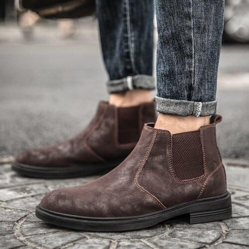 2020 Autumn Winter plush warm genuine leather men boots all season work shoes man ankle boot with fur Outdoor Chelsea boots