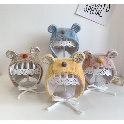 Soft Plush Baby Hat Cartoon Bear Thick Warm Winter Newborn Bonnet Cap Baby Girl Boy Infant Kids Caps