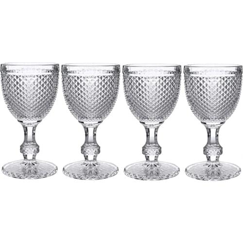 Wine Glasses Set of 4 Red Wine Glass Goblets10 oz for Friends Family Party Wedding Vintage Pattern Embossed Glass Cup Set