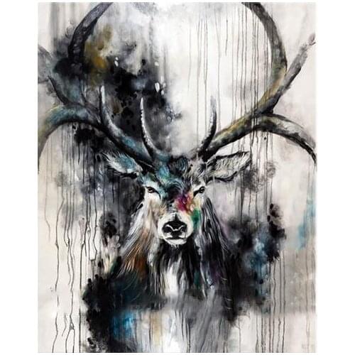 New 100%Hand Painted Beautiful Black White Deer Paintings Inky Color Antler Animals Oil Painting On Canvas for Living Room Deco