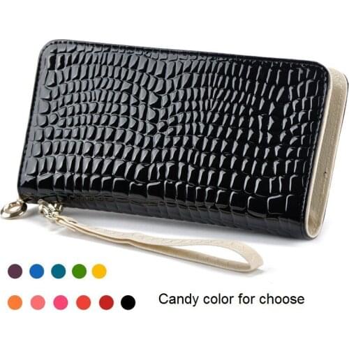 2018 New Fashion Stone Pattern Patent Leather Bag High Quality Coin Purse Female Long Zipper Pockets Purses Women Clutch Wallet