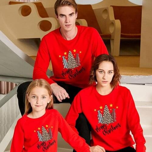 Matching Family Outfits Adults Kids Christmas Tree Print Long Sleeve Crew Neck Loose Pullover Tops Autumn Loose Hoodies