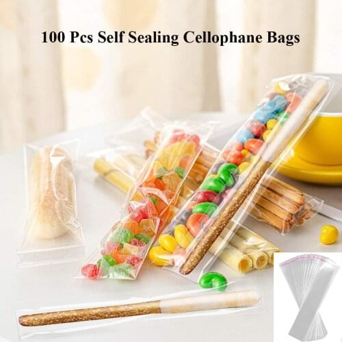 100 Pcs Self Sealing Cellophane Bags 2x10 Inches Clear Pretzel Rod Bags Resealable Cellophane Bag For Packaging Candy Gifts