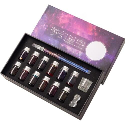 New Innovative Handmade Crystal Glass Dip Pen Calligraphy Fountain Gift Set Ink SCI88
