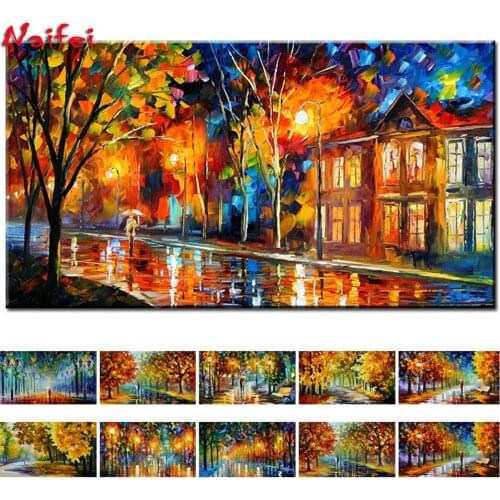 Landscape Diamond Embroidery Wall Art Diy 5d Diamond Painting Lover in The Rainy Night Road Pictures For Living Room Home Decor