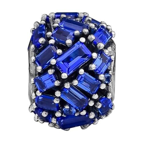 Fits Pandora Bracelet Blue Chiselled Elegance Charm Genuine 925 Sterling Silver Beads for Jewelry Making kralen berloques