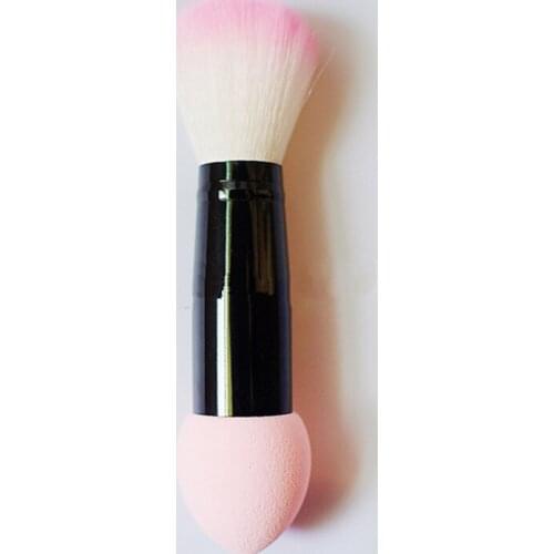 1pc Professional pink Double-headed Blush Brush Nylon Make Up Brushes Two Heads Cosmetic Tools with Sponge Nail Cleaning tool