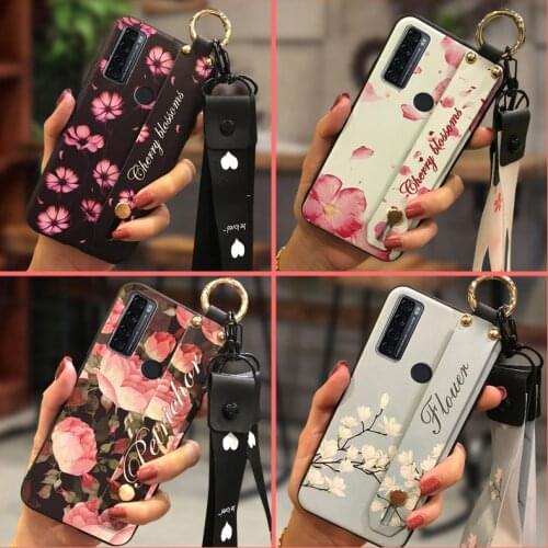 Anti-dust Back Cover Phone Case For TCL 20 SE Anti-knock Wrist Strap Silicone Phone Holder Lanyard