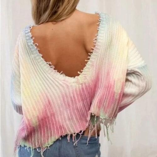 Foridol oversized rainbow knitted pullovers sweater women cropped vintage casual loose sweater jumpers tassel short winter tops