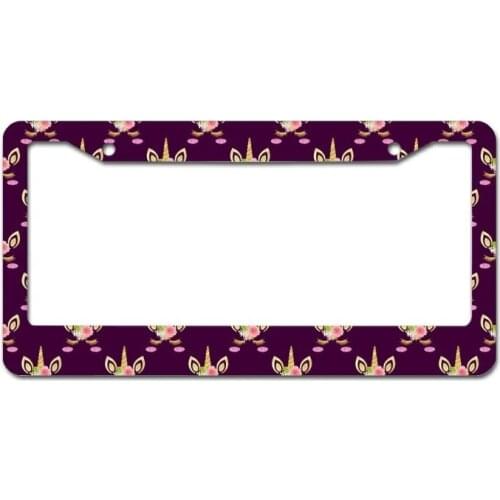 Peceeta Pattern License Plate Frame 2 Holes 1 Frame Matte Aluminum Car Accessories License Plate Holder Chrome white