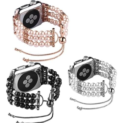 Watchband Pearl Adjust Metal Buckle Belt Stylish Watch Strap for Apple Watch SE Series 6 5 4 Band 44mm 40mm 42mm 38mm Wristband