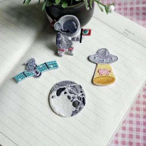 Self-adhesive Cartoon Astronaut Space Airship Star Embroidery Patches for Clothing Iron on Clothes Stripe Applique Sticker Badge