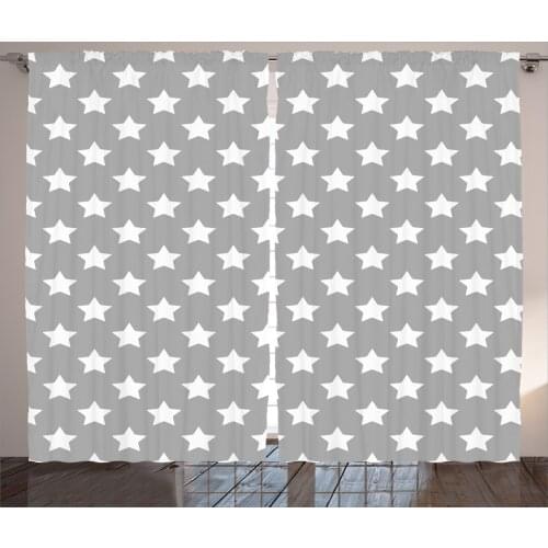 Gray Stars Curtains Abstract Design Modern Simple Art Satin Fabric Drapes for Living Room Bedroom 2 Panel Window Set