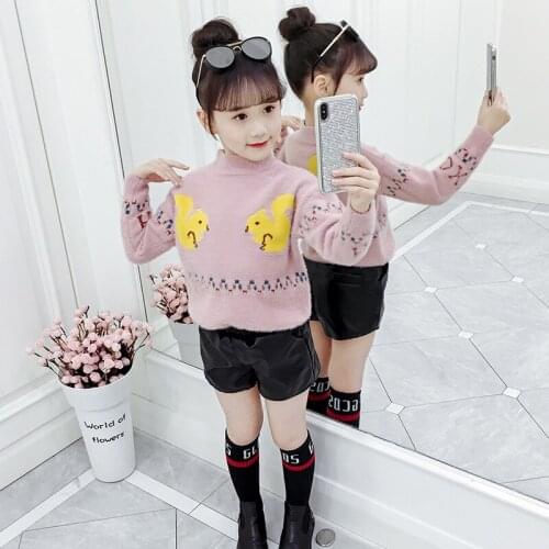 Girl Sweater Kids Baby Outwear Tops 2021 Printed Thicken Warm Winter Autumn Knitting School Sport Pullover Children Clothing