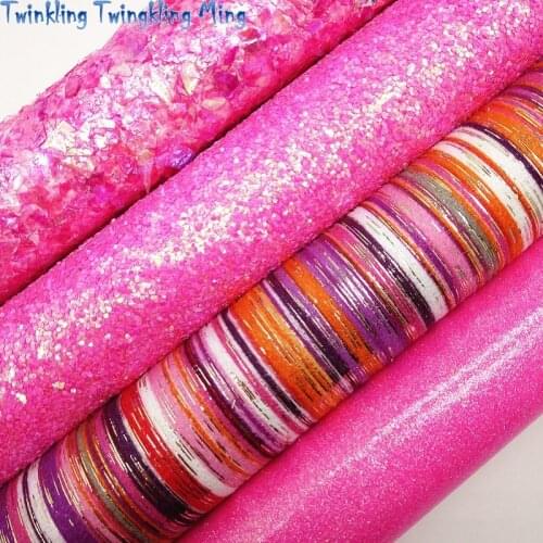Pink Glitter leather, Smooth Glitter Fabric, Rainbow Stripes Fabric Sheets For Bow A4 21x29CM Twinkling Ming KM190