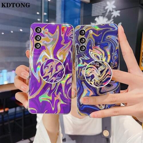 Ultra Thin Phone Case for Samsung Galaxy A72 A52 A42 A32 A12 S21 Ultra Plus Capa Glitter Watercolor Folded Bracket Protect Cover