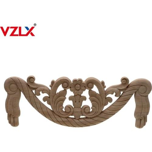 VZLX Flower Wood Carving Natural Carved Corner Onlay Furniture Vintage Home Maison Decor Decorations Unpainted Applique