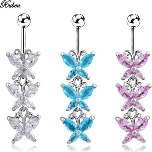Xuben New Arrival Fashion Zircon Rhinestone Butterfly Belly Button Ring Body Piercing Jewelry