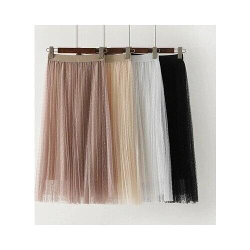 2019 Summer Skirt New Wave Dot Mesh Skirt High Waist A Word Skirt Long Skirt Women