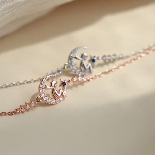 Fashion womens S925 silver-plated platinum fairy tale little prince star moon personality temperament bracelets 308